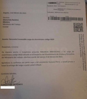 Carta de la renuncia de