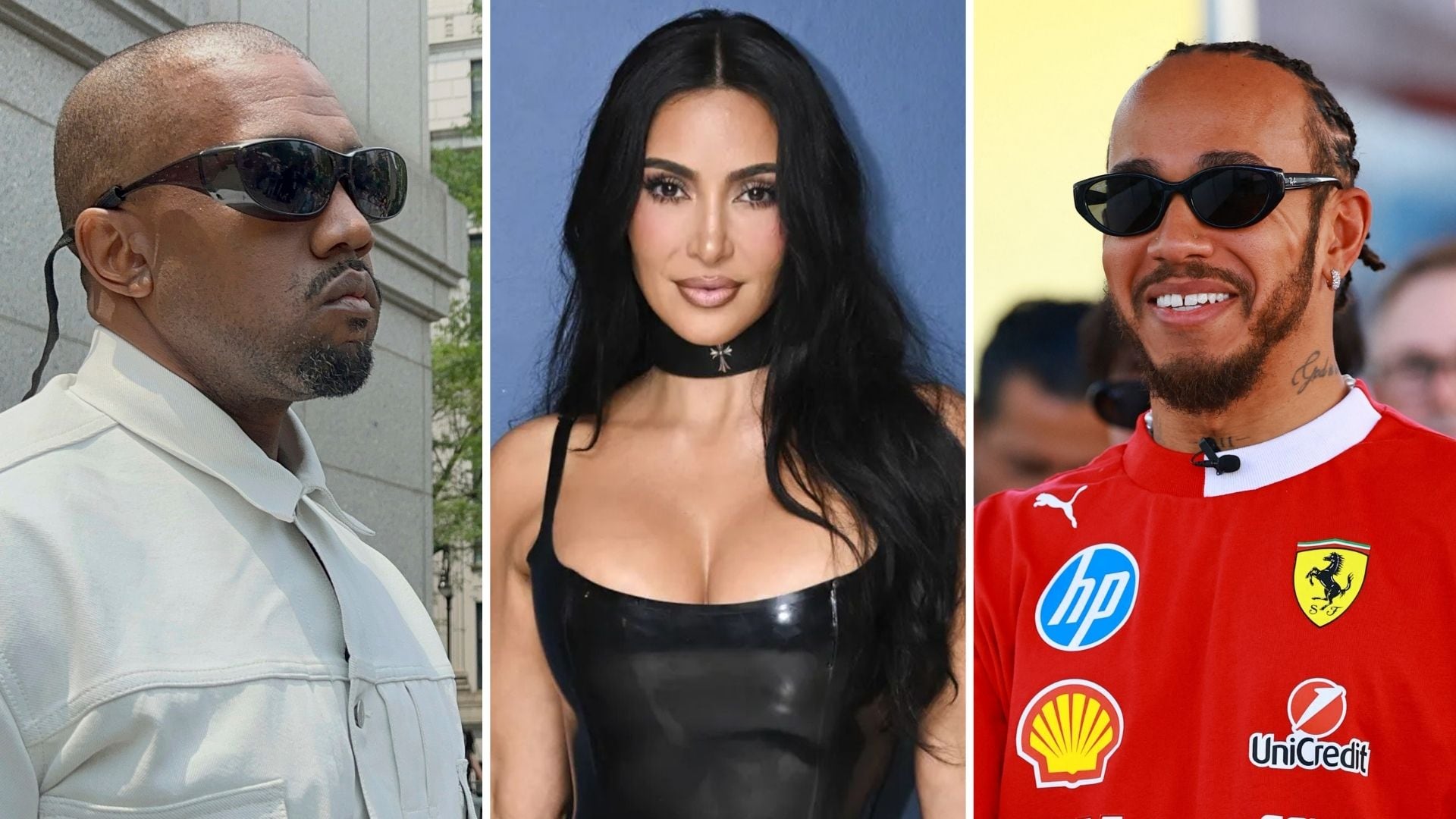 Kim kardashian no quiere que su romance con Lewis Hamilton sea tomado con una provocación de Kanye West. (Composición/AP/Redes/Reuters)