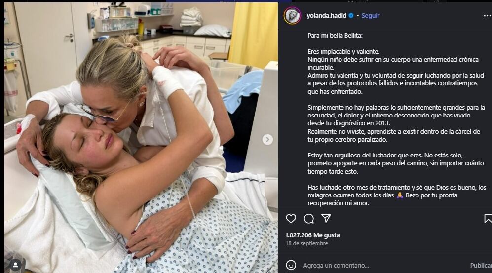 La madre de Bella Hadid compartió la difícil situación que la modelo atravesó. (Instagram/Yolanda Hadid)