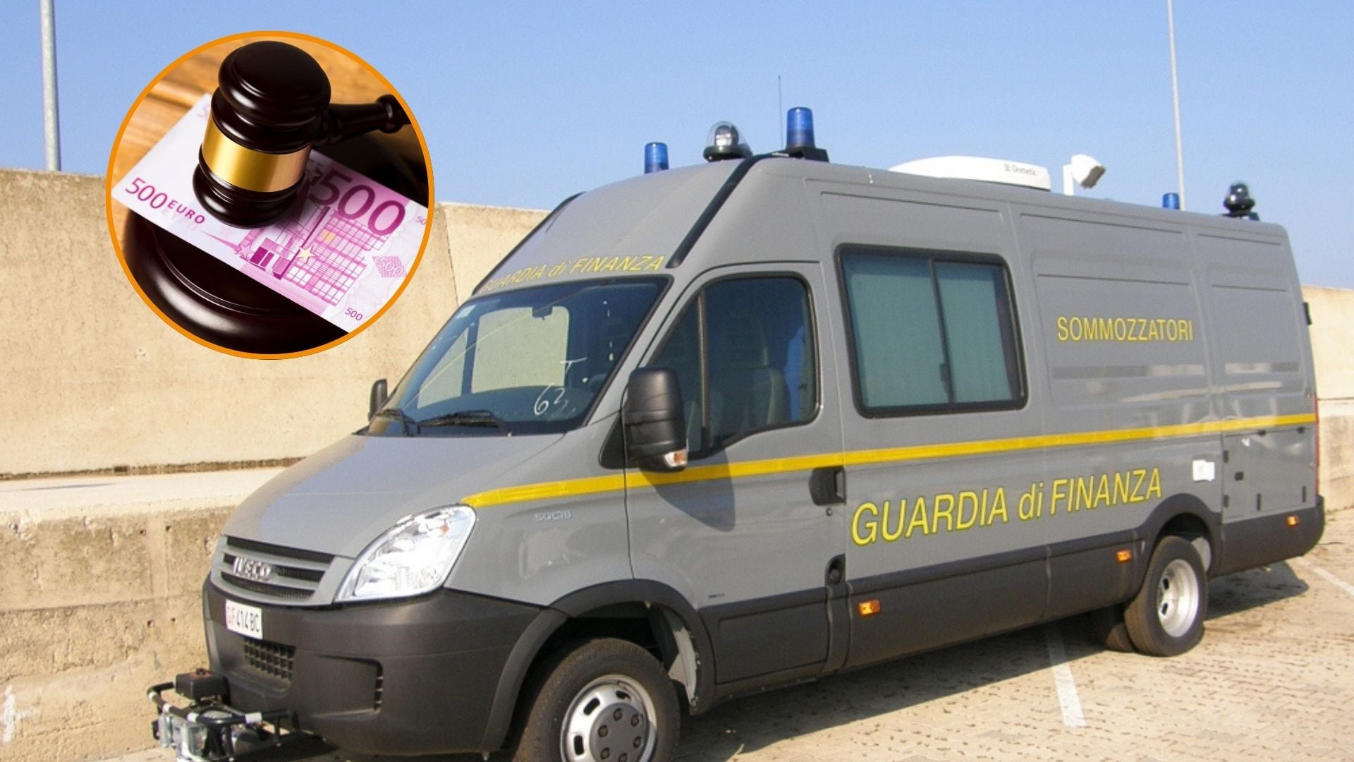 Furgón de la Guardia di Finanza de Wikipedia. (Montaje Infobae)