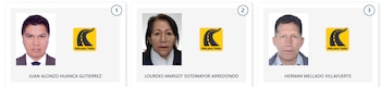 Tres retratos de candidatos: dos hombres y una mujer, junto al logo 'País para Todos', en recuadros numerados. Son Juan Alonzo Huanca, Lourdes Margot Sotomayor y Hernan Mellado