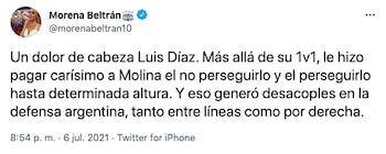 Reacción de Morena Beltrán. Pantallazo.