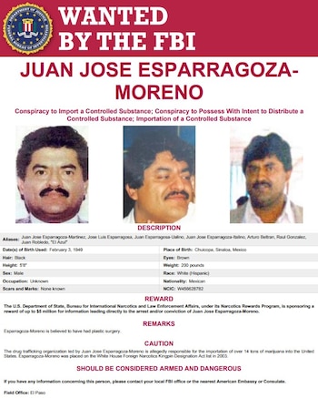 Según el FBI, Juan José Esparragoza Moreno se habría practicado una cirugía estética con el fin de quedar irreconocible para las autoridades - crédito FBI / sitio web
