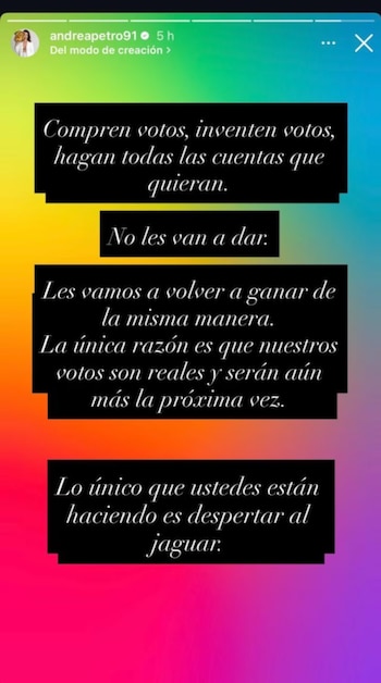 La figura de Andrea Petro se consolida como influencia clave en redes y voz de alerta para los seguidores del proyecto político de Gustavo Petro - crédito andreapetro91 / Instagram