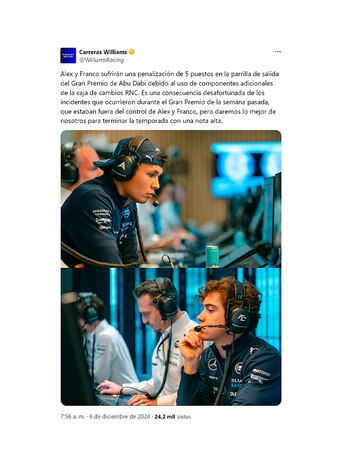 La penalización que sufrieron Alex Albon y Franco Colapinto