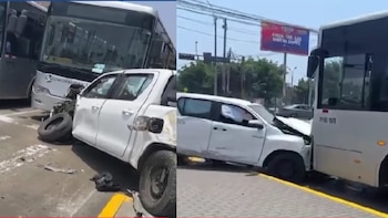 Patrullero choca con bus del