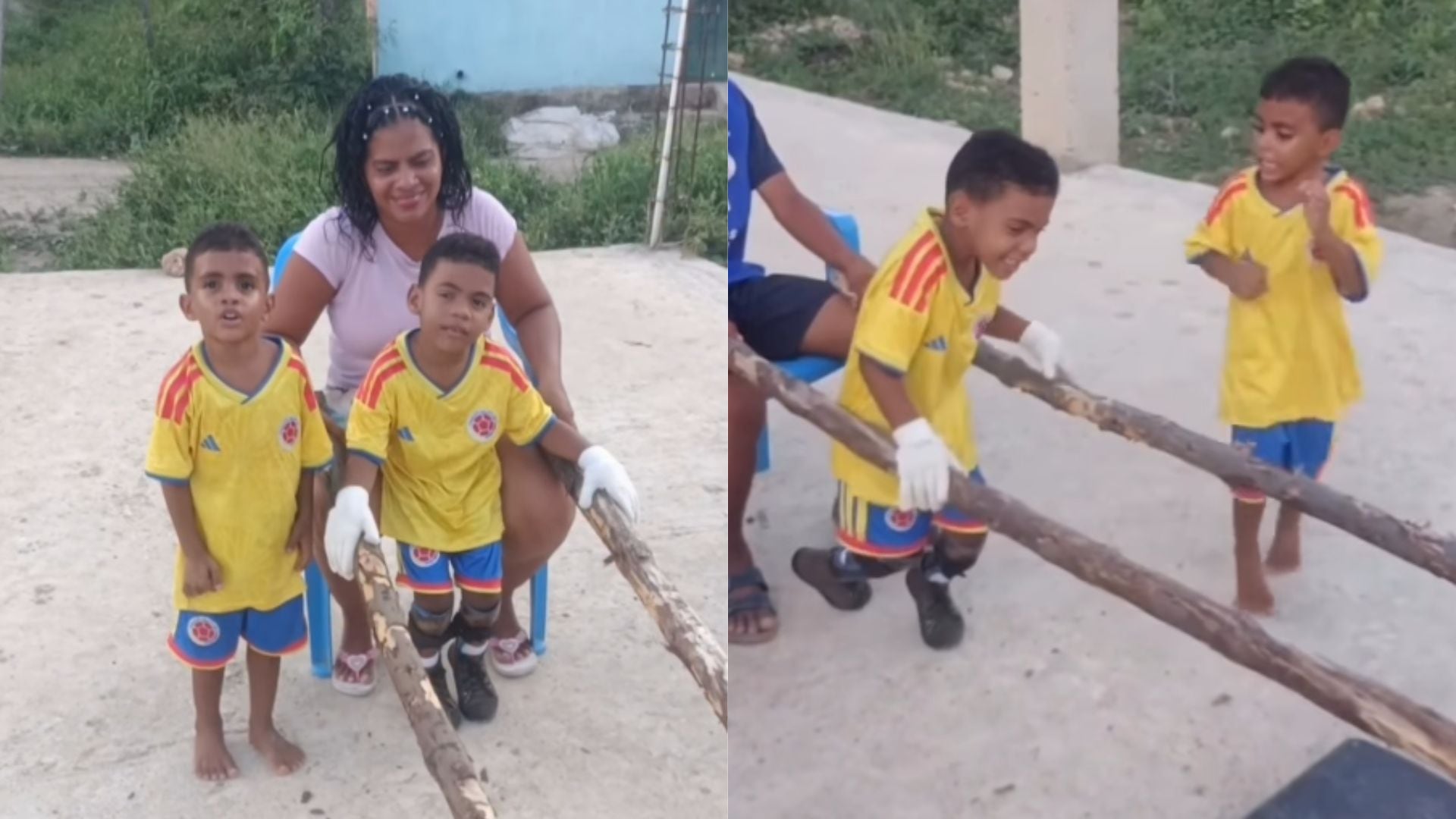 Keylor realiza uno de sus ejercicios de movilidad acompañado por su hermano gemelo, Keyler, quien permanece a su lado durante la actividad. - crédito captura de video