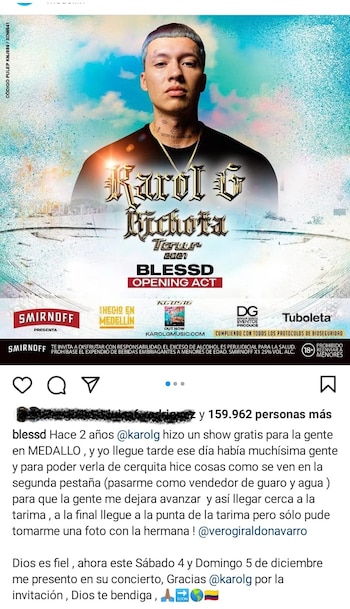 Post en Instagram de Blessd.