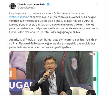 Claudia López anuncia proyecto