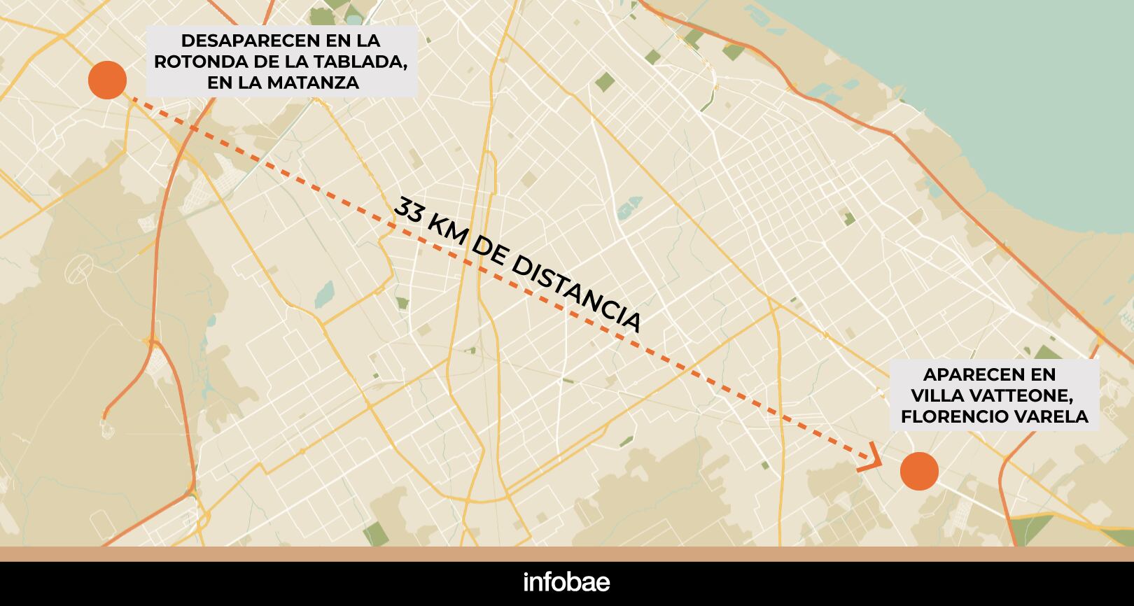 La distancia entre el lugar donde las vieron por última vez y la casa donde aparecieron muertas