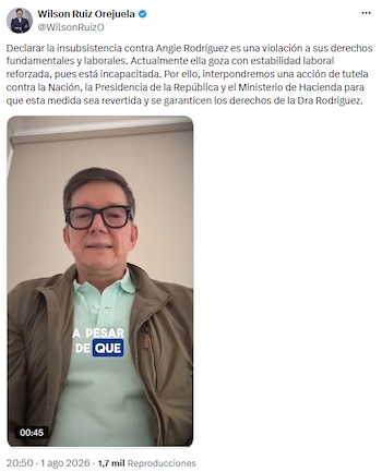 Wilson Ruíz Orejuela lideró acción judicial tras destitución de Angie Rodríguez - crédito @WilsonRuizO/X