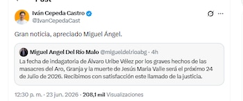 El excandidato Iván Cepeda Castro celebró el llamado a indagatoria de la Fiscalía General de la Nación a Álvaro Uribe - crédito @IvanCepedaCast/X