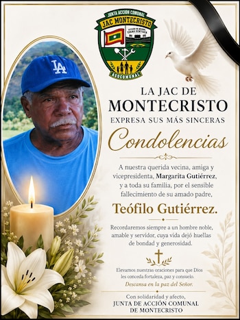 Condolencia de la Junta de Acción Comunal del barrio Montecristo - crédito suministrada por su familia