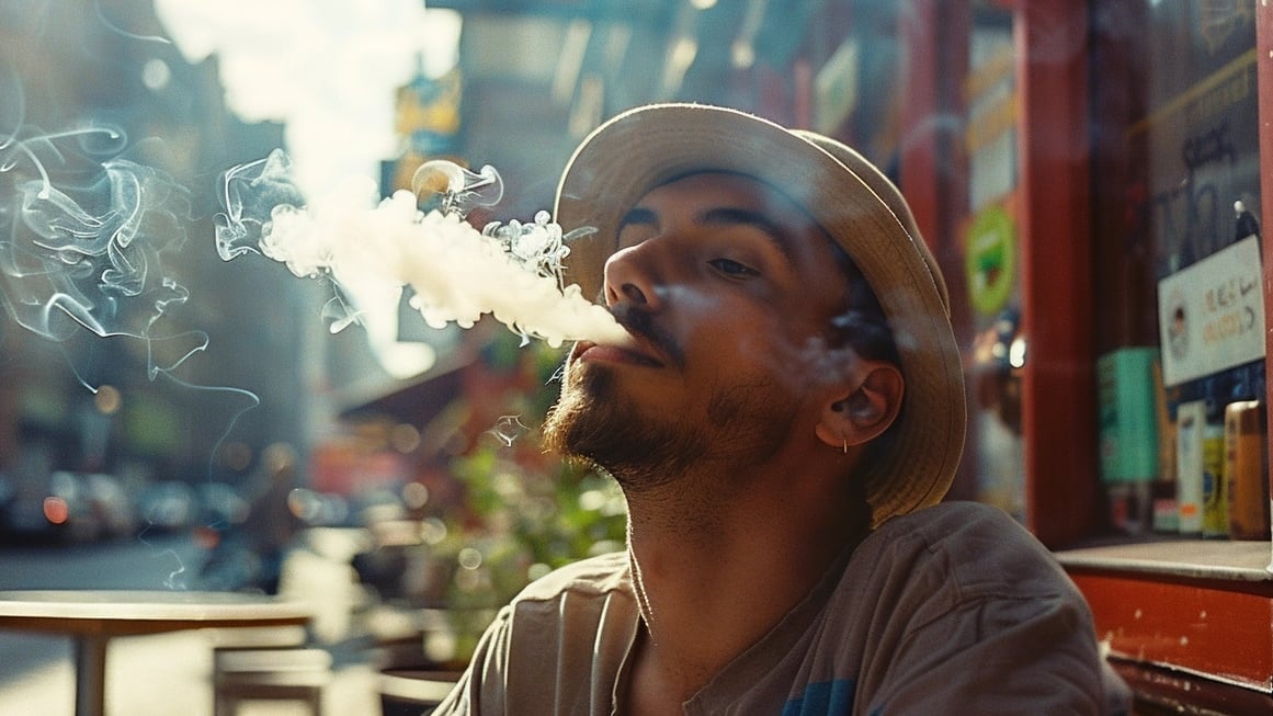 Un hombre fuma tranquilamente un cigarrillo de marihuana en una calle de Berlín, donde su uso está regulado bajo leyes específicas que garantizan su consumo responsable y seguro (Imagen ilustrativa Infobae)