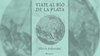 Portada del libro Viaje al Río de la Plata de Ulrich Schmidel, con una ilustración circular de hombres a caballo sobre un fondo verde claro.