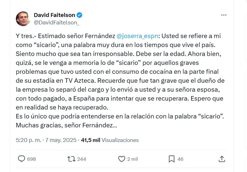 Faitelson reveló que José Ramón tuvo problemas de adicciones (X/ @DavidFaitelson_)