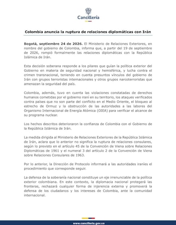 La decisión del Gobierno colombiano se fundamentó en razones de seguridad nacional y hemisférica, así como en la lucha contra el crimen transnacional - crédito Cancillería de Colombia