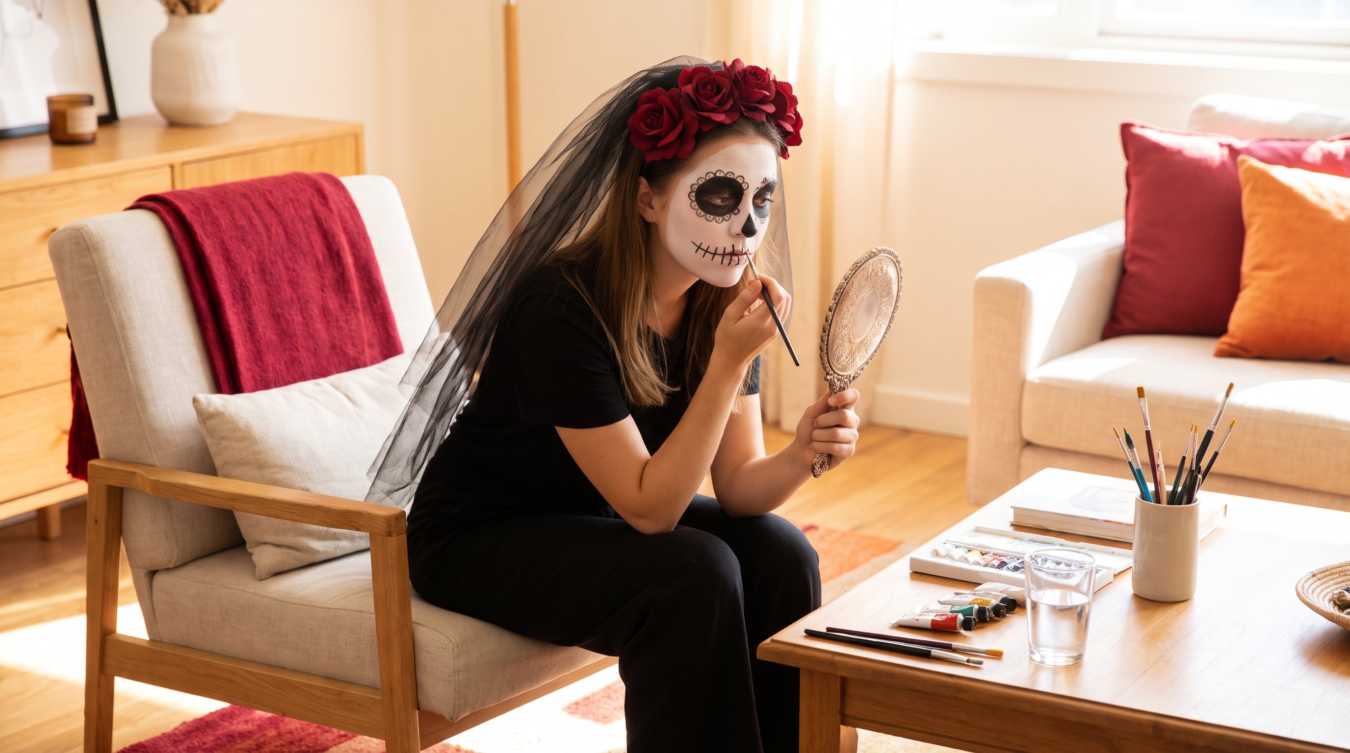 El maquillaje facial es el protagonista de este disfraz inspirado en la tradición del Día de Muertos (Imagen ilustrativa Infobae)