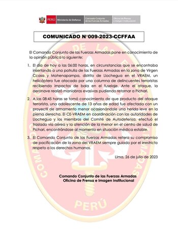 Comunicado de CCFFAA