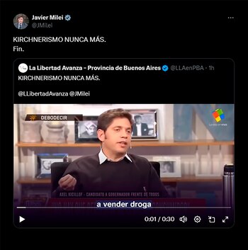 El posteo de Milei en