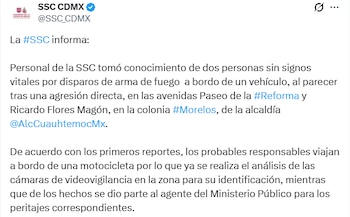 La Secretaría de Seguridad Ciudadana informó que personal de la dependencia analiza las cámaras de videovigilancia para la identificación de los responsables. (Crédito: X | @SSC_CDMX)