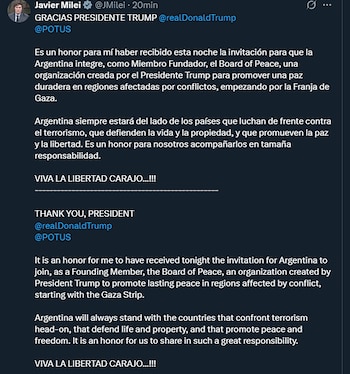 El tuit de Javier Milei