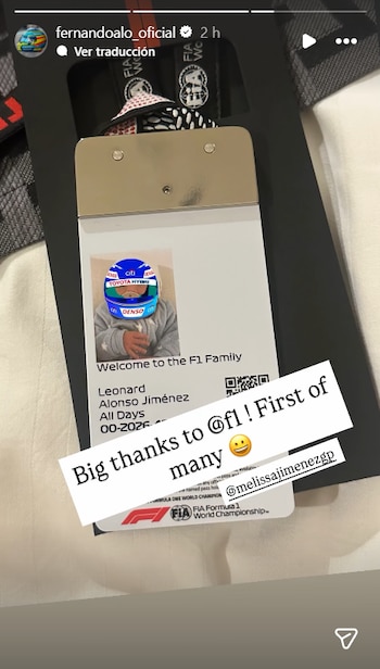 Fernando Alonso aclara el verdadero nombre de su primer hijo (Instagram)