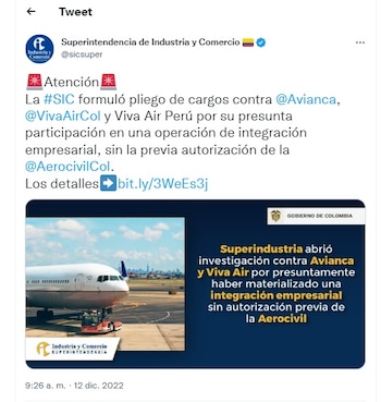 Pliego de cargos contra Avianca y Viva Air por integrarse sin permiso de la Aerocivil | Captura de pantalla