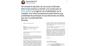 Gustavo Bolívar renunció a su curul en el senado para escribir una novela con el canal RCN