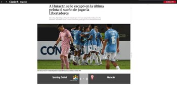 El medio argentino, Clarín, informó que el sueño de Huracán se le escapó en el último minuto.