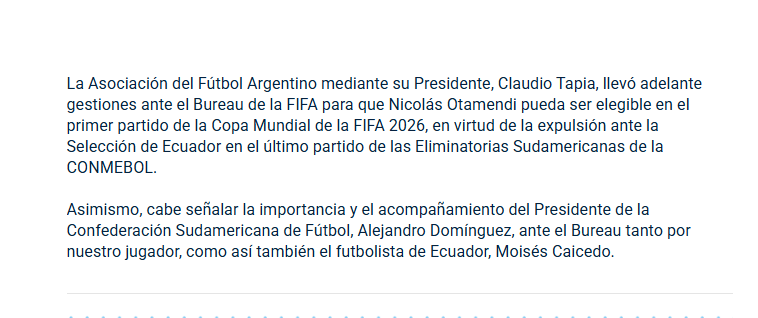 El comunicado de AFA sobre Otamendi