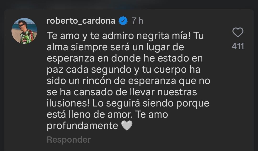 Mensaje de Roberto Cardona a su esposa - crédito Camila Upegui / Instagram