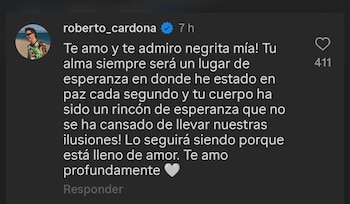 Mensaje de Roberto Cardona a su esposa - crédito Camila Upegui / Instagram