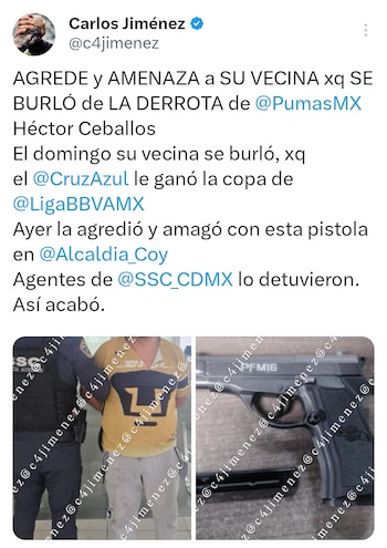 Federales de la SSC CDMX detuvieron a un seguidor de Pumas por amenazar y agredir a su vecina