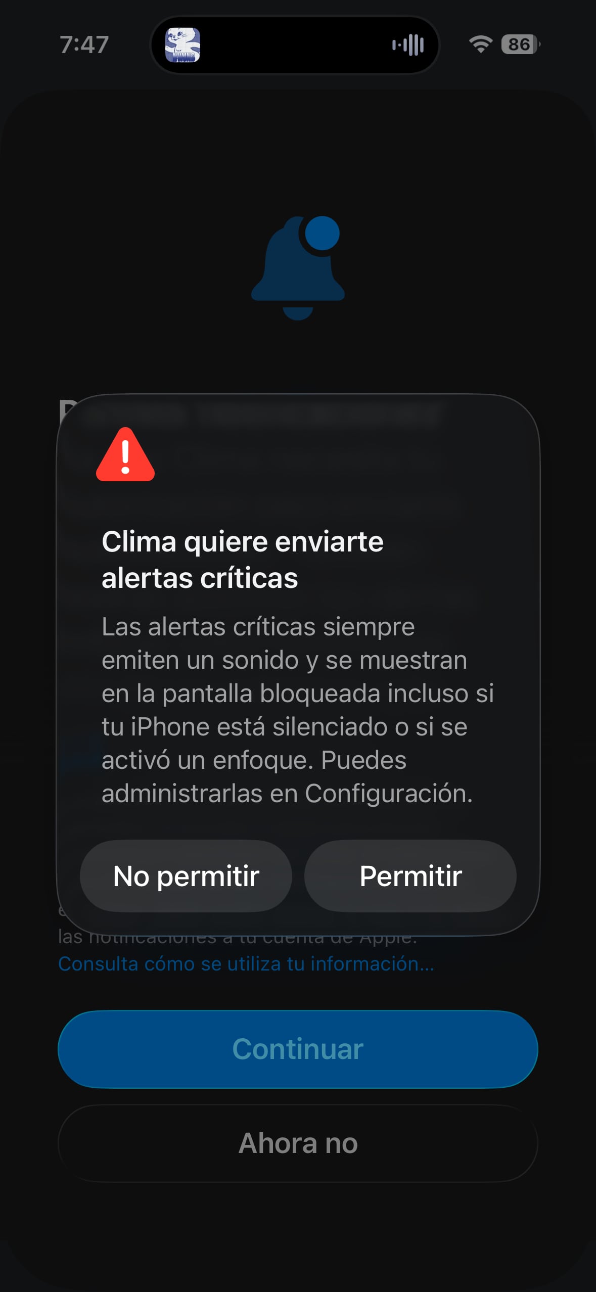 La app Clima notifica sobre eventos meteorológicos graves en la ubicación del usuario o en cualquier lugar guardado. (Apple)