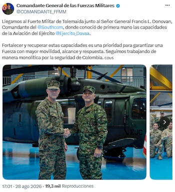 Visita de alto nivel impulsa acciones coordinadas entre fuerzas de Colombia y Ecuador - crédito @COMANDANTE_FFMM/X