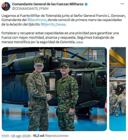 Visita de alto nivel impulsa acciones coordinadas entre fuerzas de Colombia y Ecuador - crédito @COMANDANTE_FFMM/X