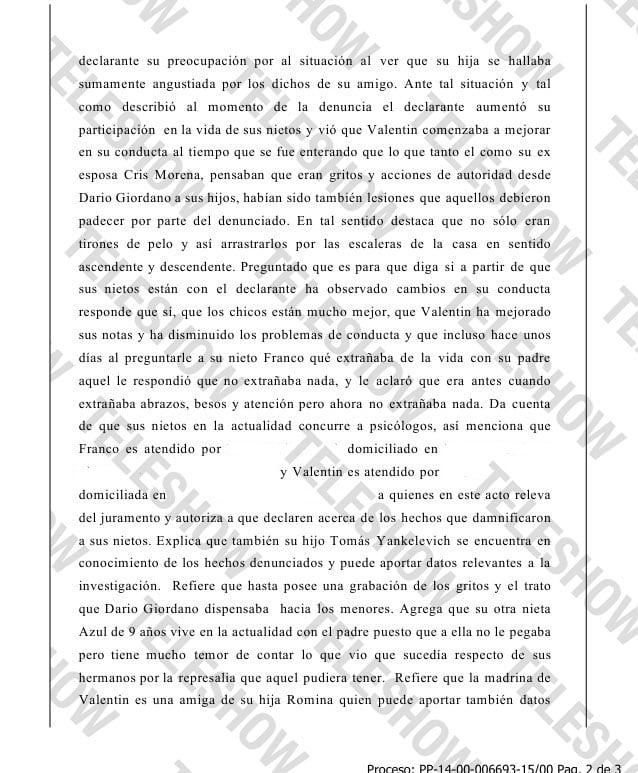 La segunda página del testimonio de Gustavo Yankelevich ante la justicia bonaerense