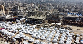 Un dron muestra a palestinos