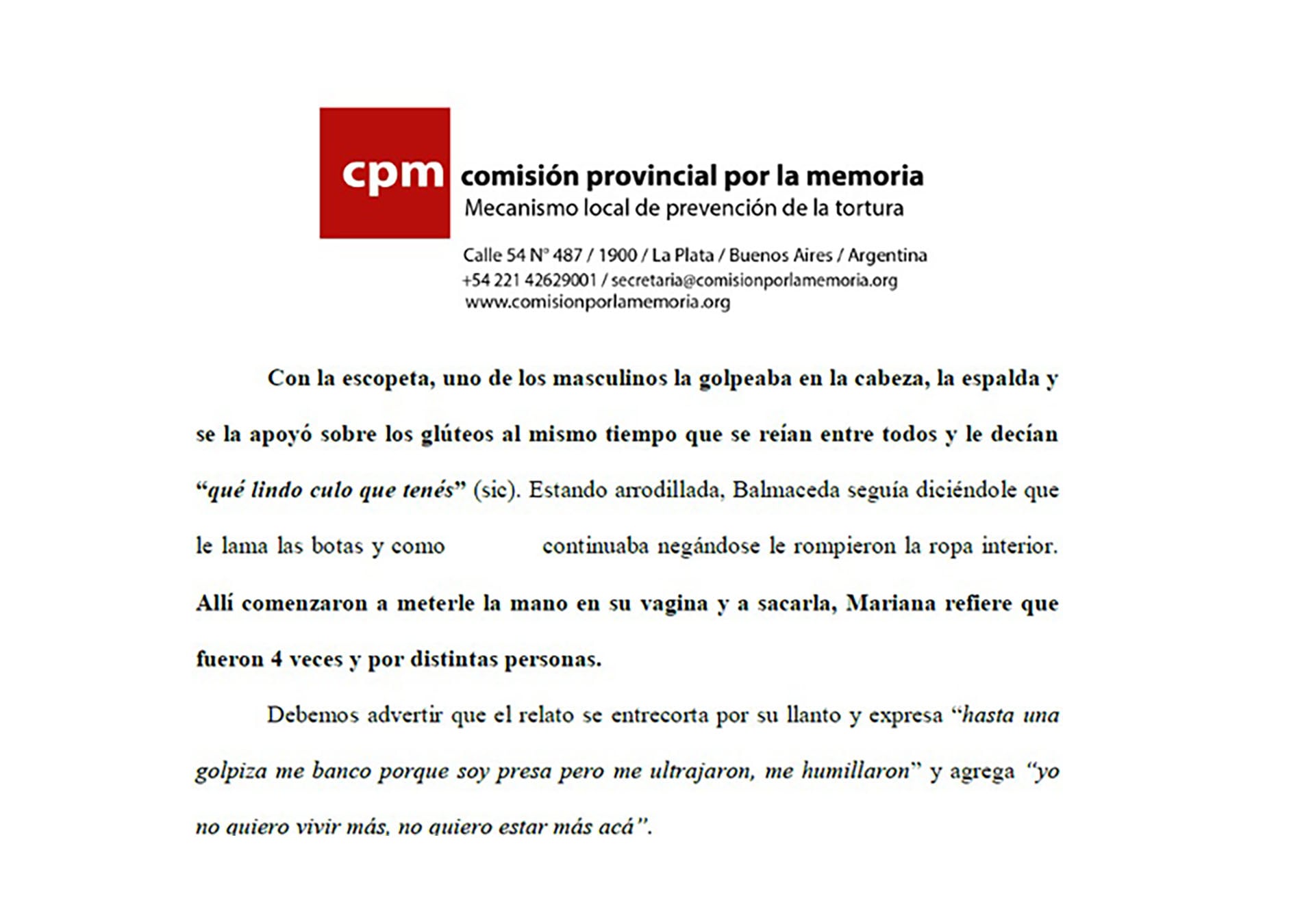 Fragmento de la denuncia de la CPM