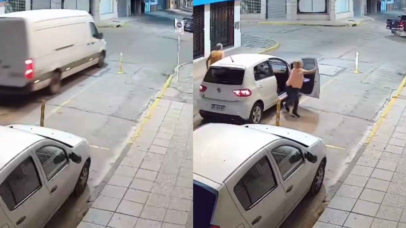 El Mercedes Benz Sprinter quedó volcado sobre la calzada luego del choque en el centro de Luján