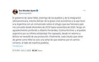 La publicación de Evo Morales