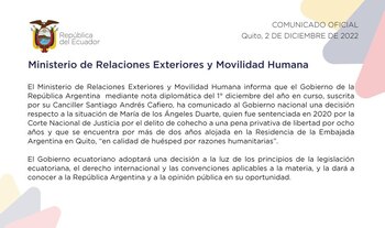 El comunicado de Ecuador tras