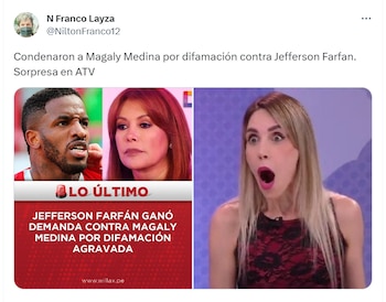 Condenaron a Magaly Medina por difamación contra Jefferson Farfan.
Sorpresa en ATV. Foto: twitter