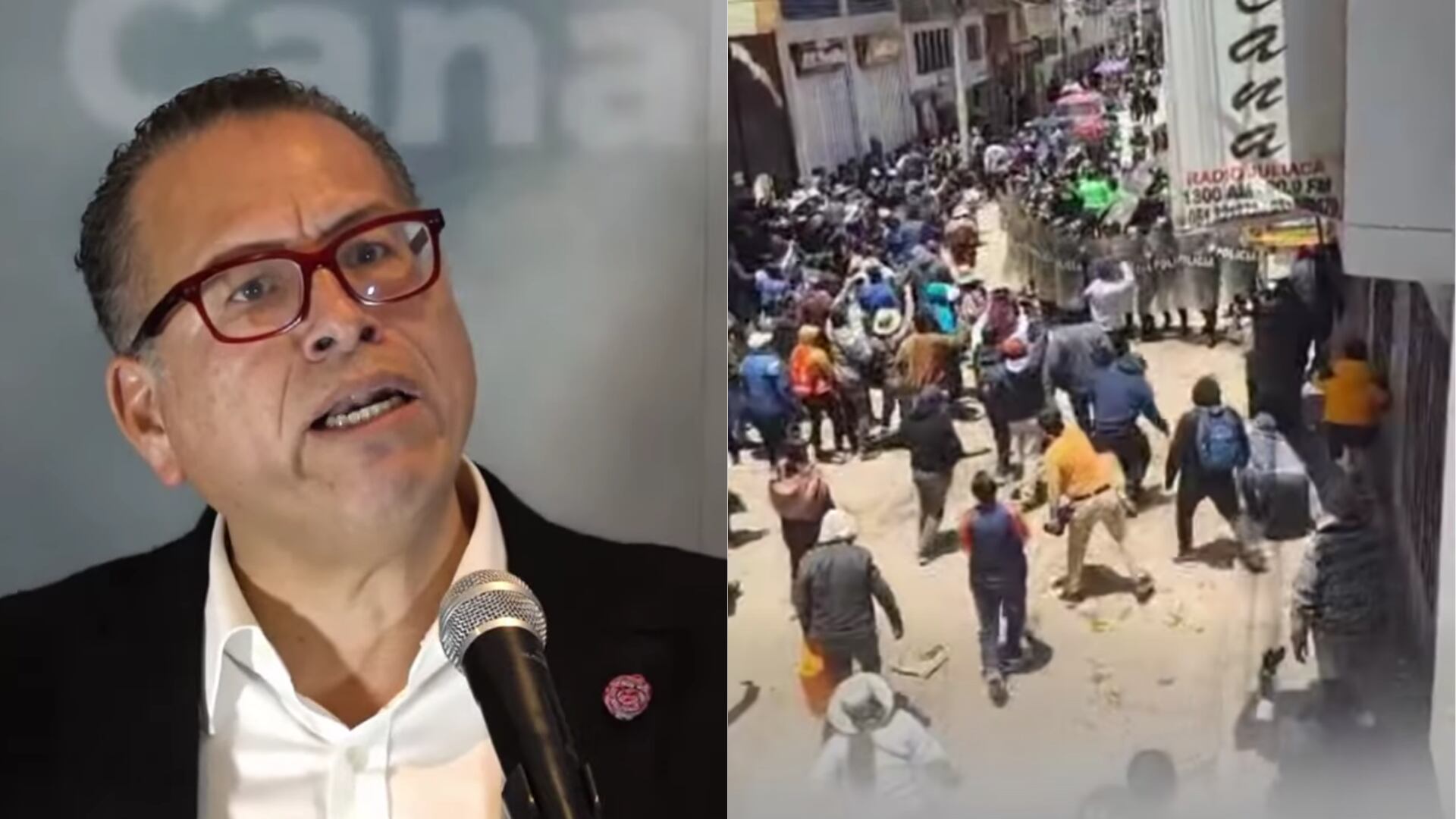 Protestas en Juliaca contra Phillip Butters por sus declaraciones sobre las marchas de 2022. (Foto composición: Infobae Perú/Difusión)