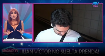 Juan Víctor sale de comisaría mientras Andrea San Martín sigue detenida. Captura: Magaly TV La Firme.