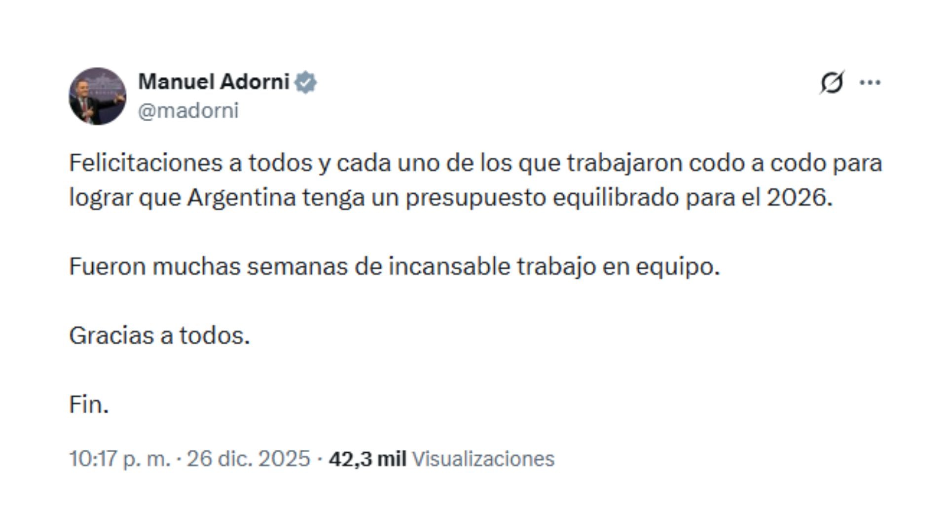 Uno de los mensajes publicados por Adorni