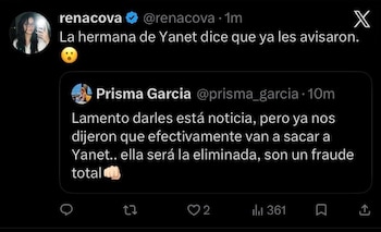 Captura de pantalla de una publicación en la red social X de la cuenta renacova que cita un tuit de Prisma García