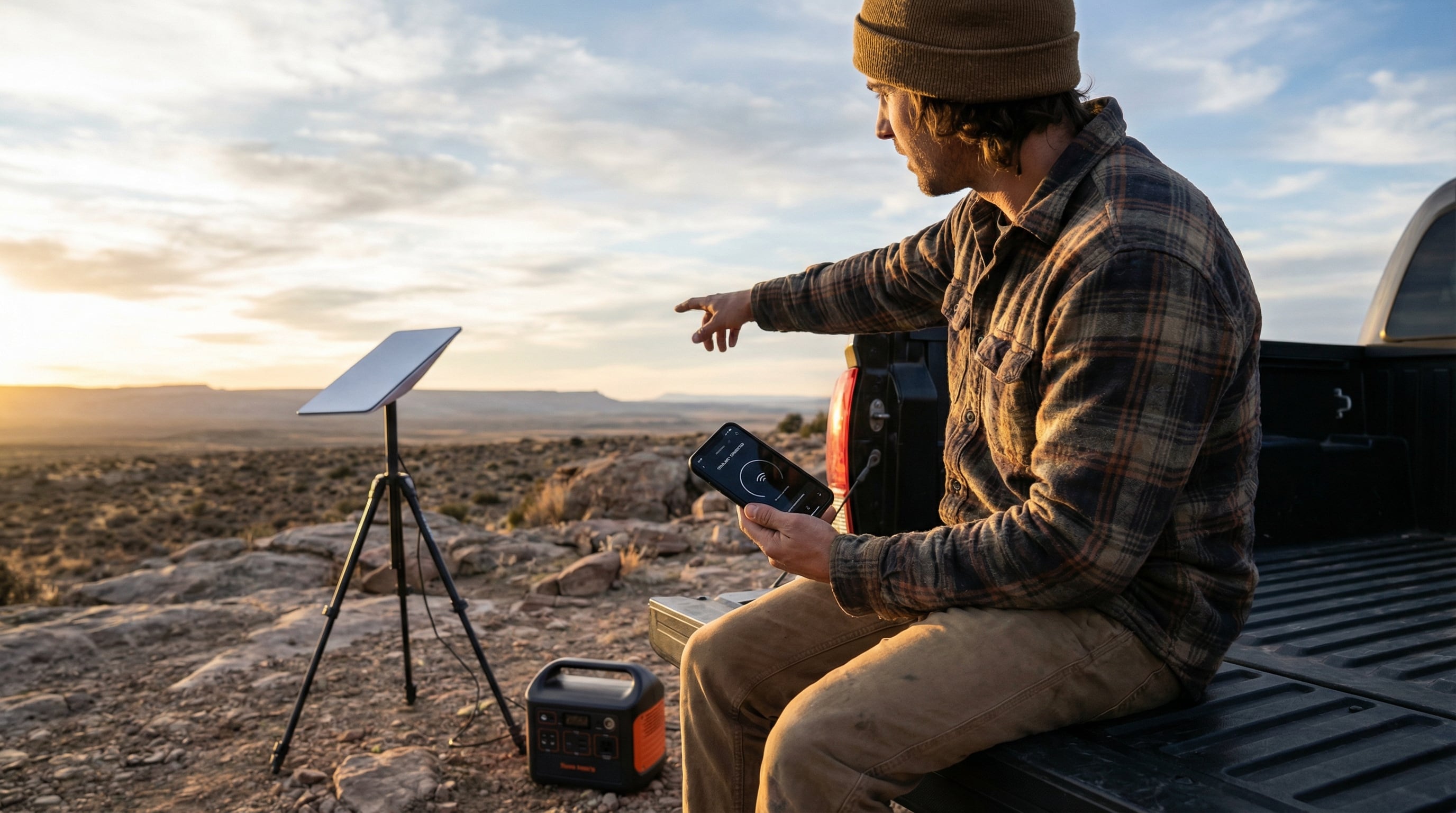 Un hombre se conecta a la red satelital Starlink usando su teléfono móvil en una localidad aislada. (Imagen Ilustrativa Infobae)