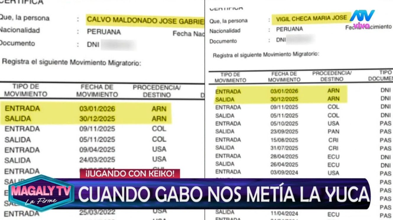 Movimientos migratorios exponen viajes de Gabriel Calvo y Majo con Sabor en 2025. ATV/ Magaly TV La Firme.